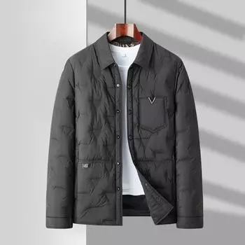 Осень и зима 90-х годов Белый утиный пух Терморубашка с лацканами Версия Молодежная деловая повседневная куртка-пуховик M чёрный