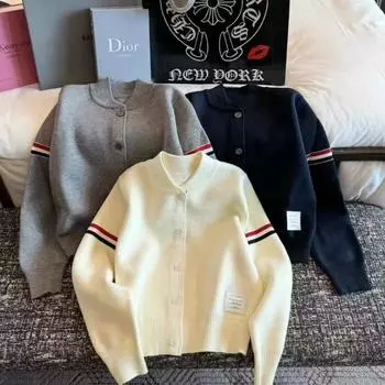 Осень и зима Анкара красный колледж стиль новый утолщенный кардиган на двойной планке вязаный жакет повседневный универсальный топ S