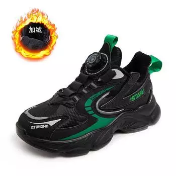 Осень и зима бархатные повседневные кроссовки для детей среднего и старшего возраста вращающиеся кнопки подростки новые хлопковые туфли мальчики красивые девочки тренд 28 yards inner length about 16.7CM