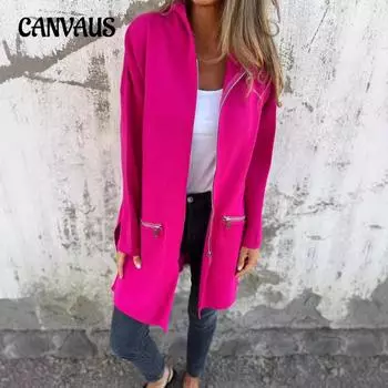 Осень и зима Большие размеры однотонная повседневная куртка с длинным рукавом на молнии с капюшоном S серый