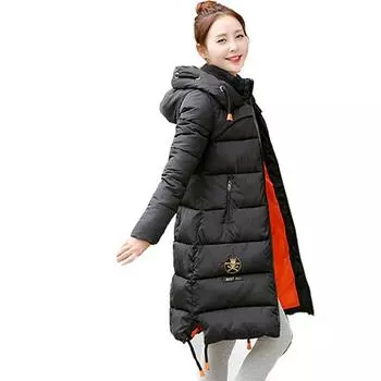 Осень и зима длинный пуховик хлопок женщины показывают тонкий хлопок мода тонкий код толстый зима M чёрный