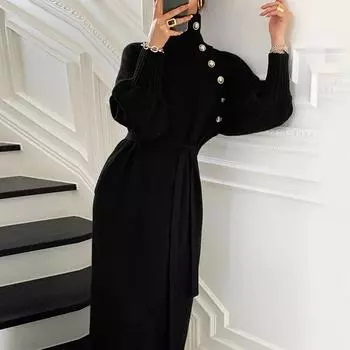 Осень и Зима Французский Темперамент с Пальто, Свитером, Длинное Вязаное Платье-Подкладка Длины Выше Колена XXL