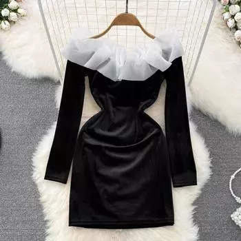 Осень и зима, французское винтажное супер-фея, сетчатое платье с воротником в виде листьев лотоса, тонким бархатным платьем на талии и плечами