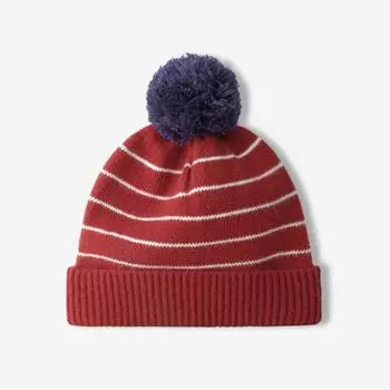 Осень и зима холодная и теплая модная полосатая шерстяная шапка для защиты ушей мужская новая симпатичная вязаная шапка с комком шерсти женская M56-58cm белый