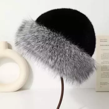 Осень и зима холодная и теплая северо-восточная пластинчатая шапка с защитой от ушей, шапка рыбака из лисьего меха 2025 года, новая плюшевая монгольская шапка для женщин M56-58cm чёрный