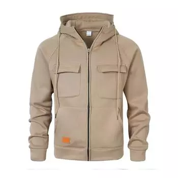 Осень И Зима Инструментальный ретро худи свободный пуловер молодые люди многокарманная наклейка кожаный кардиган куртка S