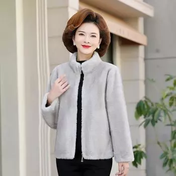 Осень и зима из меха норки чернобурки с воротником-стойкой, короткая шуба из искусственного меха норки, утолщенная и теплая для мам среднего и пожилого возраста 4XL