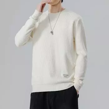 Осень и зима Корейская версия модного персонализированного трикотажного мужского весенне-осеннего приталенного топа с длинными рукавами и круглым вырезом, молодежное модное пальто M темно-серого