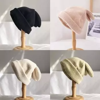 Осень и зима Кроличьи ушки Вязаная шапка женская Милые шапки для активного отдыха Велосипедные теплые шапки для катания на лыжах розовый