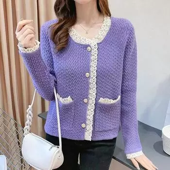 Осень и зима кружевной край нежный темперамент снаружи с тонким женским стареющим вязаным кардиганом куртка пальто прилив One size красный