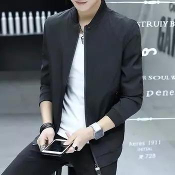 Мужская куртка на осень и зиму, приталенная повседневная куртка, молодежная мужская одежда M чёрный