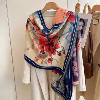 Осень и зима Национальный стиль Растения и цветы Пейзаж Живопись Элегантный женский теплый шарф Модный ретро-шаль 180*65