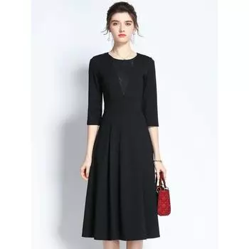 Осень и Зима Нарядное Платье Маленькое Черное Платье в Стиле Хепберн с Приталенным Лифом и Свободной Юбкой Black S