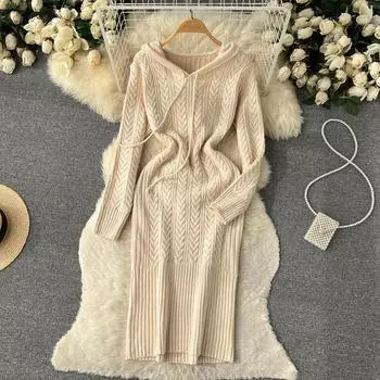 Осень и зима Нежный ветер в длинном абзаце с завязками на шнурке, тонкое платье на бедрах с капюшоном