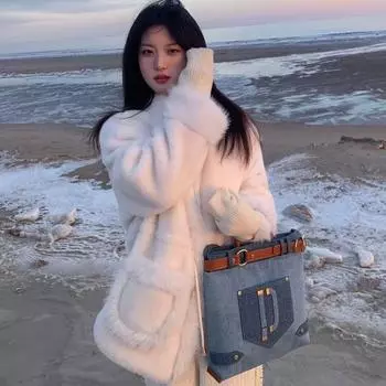 Осень и зима, новая белая шуба с защитой окружающей среды, женская мягкая клейкая свободная плюшевая теплая утолщенная меховая шуба S