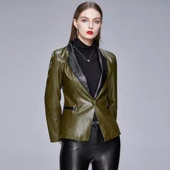 Осень и зима, новая большая кожаная одежда, женские кожаные костюмы, кожаные куртки, женские облегающие кожаные модные юбки M