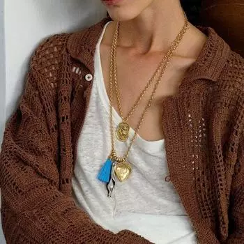 Осень и зима новая цветочная серия ретро тычинки бахрома длинное колье женская старая текстура блуждающее чувство ручная работа свитер цепочка