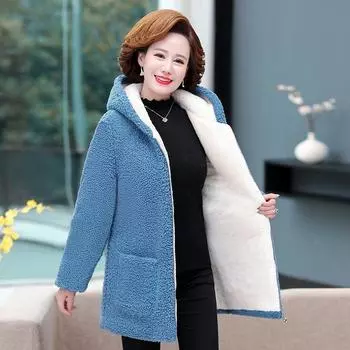 Осень и зима, новая длинная утолщенная бархатная куртка для мам с имитацией овечьей шерсти, женская теплая куртка 2XL хаки