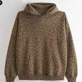 Осень и зима Новая флисовая толстовка с капюшоном Классическая мода Леопардовый принт Узор 3D цифровой принт Модная свободная толстовка с капюшоном XXS чёрный