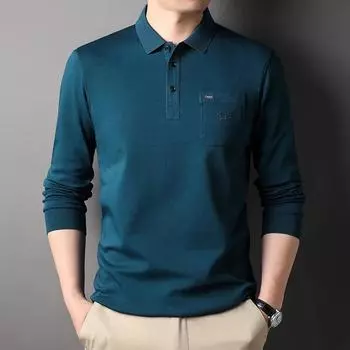 Осень и зима, новая футболка с длинными рукавами, мужская модная однотонная рубашка-поло с лацканами, мужская нижняя рубашка, верхняя футболка для мужчин M