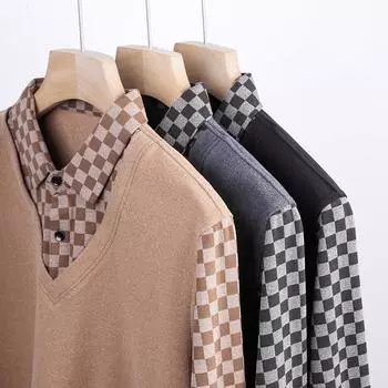 Осень и зима, новая футболка с длинными рукавами, немецкая бархатная мужская одежда с лацканами для людей молодого и среднего возраста, тонкая футболка в клетку для мужчин M