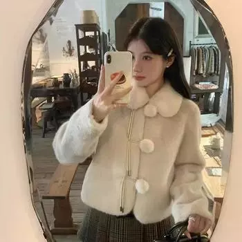 Осень и зима новая искусственная норковая шуба маленькая ароматная короткая темпераментная маленькая свежая кукольный воротник пушистый верх S