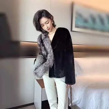 Осень и зима новая искусственная шуба из серебристой лисы мода знаменитость темперамент искусственная норка короткая женская повседневная шуба S чёрный