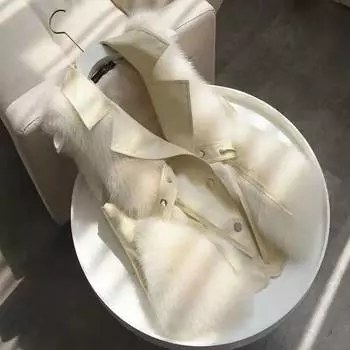 Осень и зима, новая корейская версия, искусственный меховой жилет из лисы, женский, сращивающийся, короткий, облегающий, меховой жилет, куртка женская, бежевого цвета S