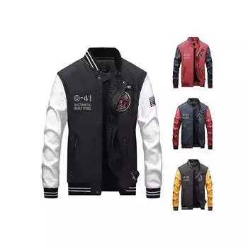 Осень и зима Новая кожаная куртка мужская флисовая мотоциклетная кожаная куртка модная молодежная бейсбольная майка вышитая кожаная куртка M белый