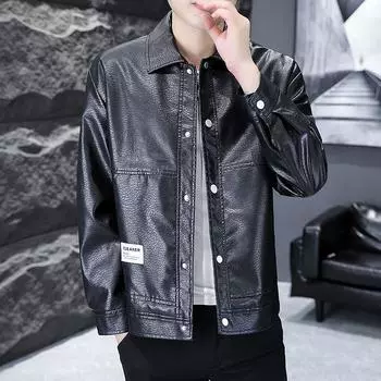 Осень и зима Новая кожаная куртка мужская куртка с лацканами из искусственной кожи повседневная модная брендовая красивая мотоциклетная куртка ветрозащитная кожаная куртка M