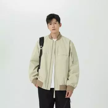 Осень и зима Новая куртка мужская бейсбольная куртка с воротником свободная повседневная модная сращивающаяся тонкая куртка Tide M светло-серый
