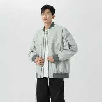 Осень и зима Новая куртка мужская бейсбольная куртка с воротником свободная повседневная модная сращивающаяся тонкая куртка Tide M чёрный