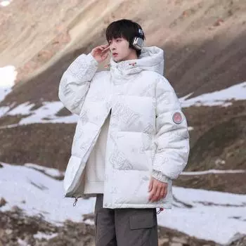 Осень и зима Новая куртка с капюшоном Мужская зимняя корейская модная свободная теплая и морозостойкая куртка M