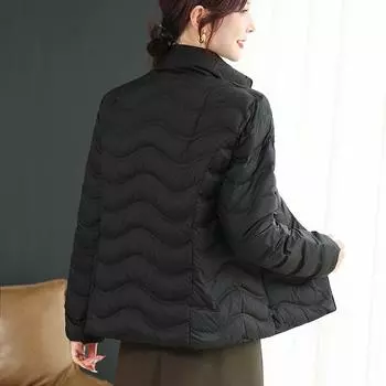 Осень и зима Новая куртка-стойка с прессованным клеем средней и тонкой толщины, женская короткая белая утиная пуховая теплая куртка с волнистой линией Tide S