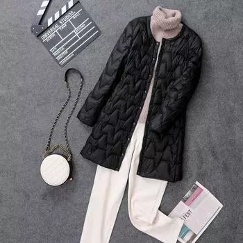 Осень и зима Новая легкая куртка-пуховик женская без воротника среднее и длинное пальто M