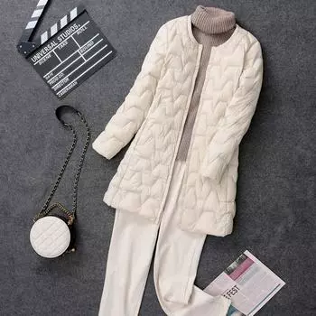 Осень и зима Новая легкая куртка-пуховик женская без воротника среднее и длинное пальто M