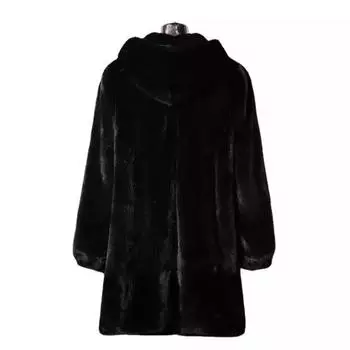 Осень и зима новая меховая куртка из искусственной норки, женская длинная цельная норковая шуба из норки с капюшоном, повседневная S чёрный