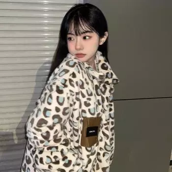 Осень и зима новая меховая куртка женская национальная норка леопардовый принт воротник стойка повседневная одежда из хлопка свободный плюшевый топ S темно-коричневого