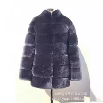 Осень и зима новая меховая шуба с воротником-стойкой средней и длинной приталенная шуба из искусственного меха лисы S чёрный