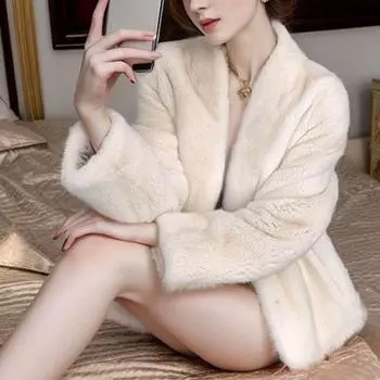 Осень и зима, новая минималистичная темпераментная короткая шуба из норки с v-образным вырезом для женщин, термобелье, верхняя одежда S-3XL