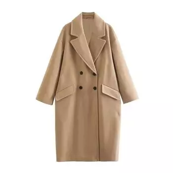 Осень и зима Новая мода британский стиль плюс длинный тренчкот длинное пальто с длинным рукавом однотонное шерстяное пальто XS хаки
