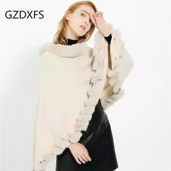 Осень и зима, новая мода, пуловер с меховым воротником, широкий подол, кашемировая шаль с имитацией волос 0nes ize хаки