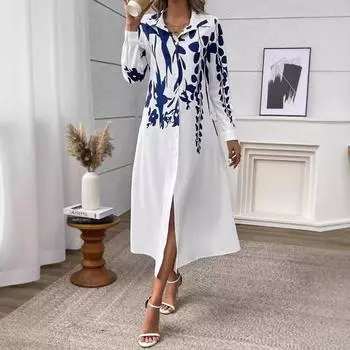 Осень и зима новая модная повседневная длинная юбка с принтом и застежкой на пуговицы для женщин S белый