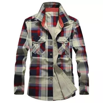 Осень и Зима Новая Мужская Клетчатая Рубашка с Длинным Рукавом Деловая Повседневная Свободная Рубашка с Длинным Рукавом S