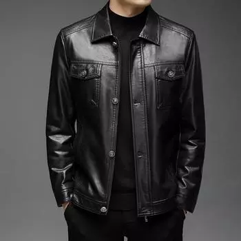 Осень и зима Новая мужская кожаная куртка Кожаная куртка Локомотив Кожаная куртка Модная молодежная ветрозащитная бархатная кожаная куртка Куртка 170