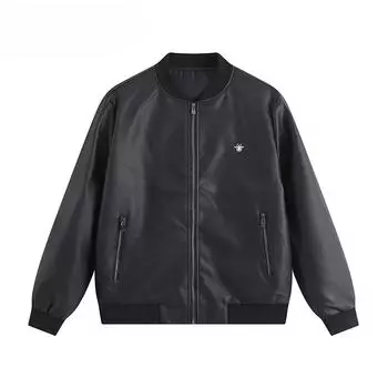 Осень и зима Новая мужская кожаная куртка мода воротник стойка вышивка PU корейская версия тонкая молодежная кожаная куртка мужское пальто тренд M чёрный