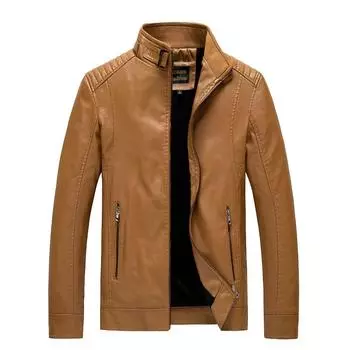 Осень и зима новая мужская кожаная куртка повседневная мотоциклетная куртка из искусственной кожи плюс бархатная куртка большого размера модная L