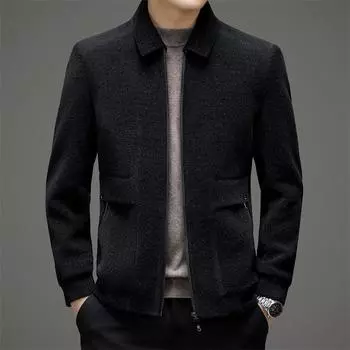 Осень и зима Новая мужская куртка Деловая повседневная трикотажная куртка с отворотом Куртка из синели Хлопковая плотная куртка 170 чёрный