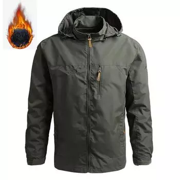 Осень и зима Новая мужская куртка из бархата для активного отдыха Повседневная отстегивающаяся куртка с капюшоном Свободное пальто для мужчин M хаки