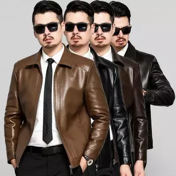 Осень и зима, новая мужская куртка из овчины с лацканами, плюс бархатная одинарная кожаная теплая и модная кожаная куртка M